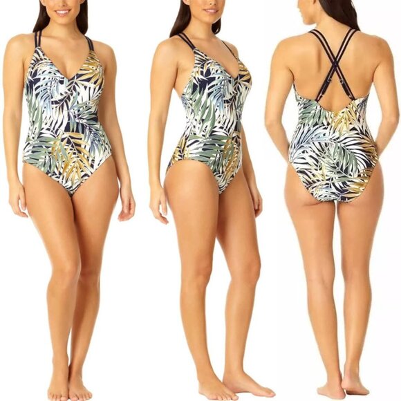 NEW Hurley Women's L One Piece Swimsuit Cayman Palms Tropical Leaf UPF 50+ Comfy - Picture 3 of 14